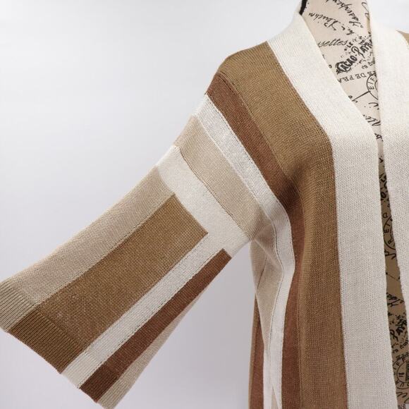 Womens Linen Open Front Duster Cardigan 2XS Brown Metallic Long Lagenlook Kimono - Picture 7 of 15